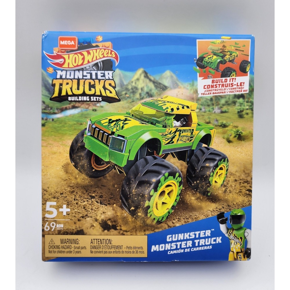 Mega HOT WHEELS Monster Trucks Building Set‎ 69 pcs Gunkster Mattel - New